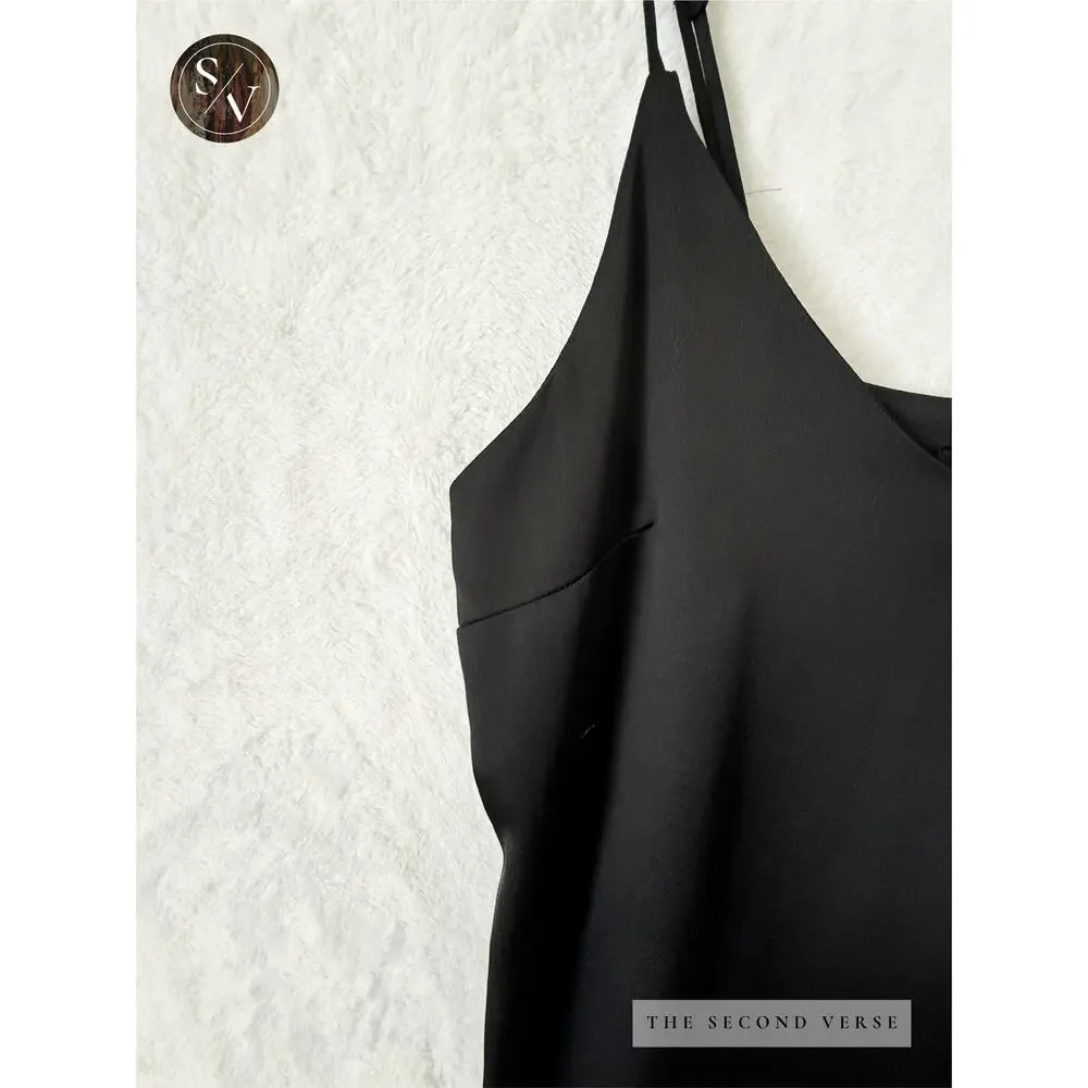 Mossimo Women's Spaghetti Strap Black Slip Midi Dress Minimalist Y2K Large - Picture 4 of 7